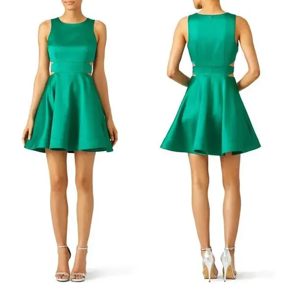 Cynthia Rowley Emerald Dress Sleeveless Cutout Mini Fit & Flare A-Line Green 6